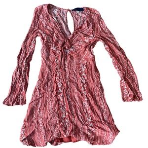 Blue Rain Francesca's Rust Red Floral Long Sleeve Mini Dress Small 26T1415YMD